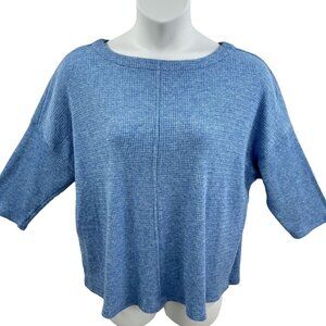 J JILL XL Wearever Waffle Weave Textured Dolman 3/4 Sleeve Knit Sweater Blue